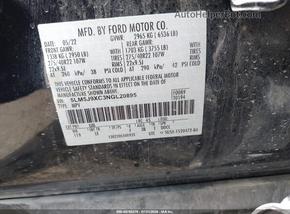 5LM5J9XC3NGL20895 2022 LINCOLN AVIATOR Black Շարժիչի բաժամունքի տեսք