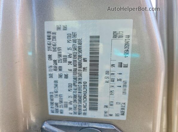 5LMCJ1C90HUL31510 2017 LINCOLN MKC Gold VIN sticker view
