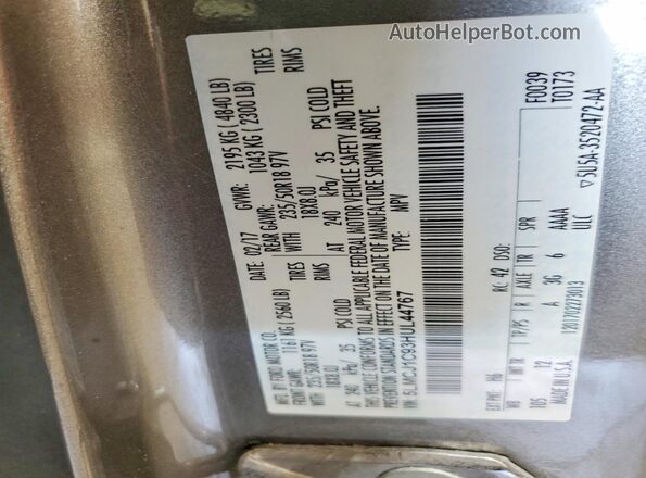 5LMCJ1C93HUL44767 2017 LINCOLN MKC Silver VIN կոդի պիտակի տեսք