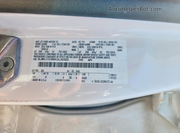 5LMCJ1C96KUL52322 2019 LINCOLN MKC White Սալոնի 360 աստիճան տեսք