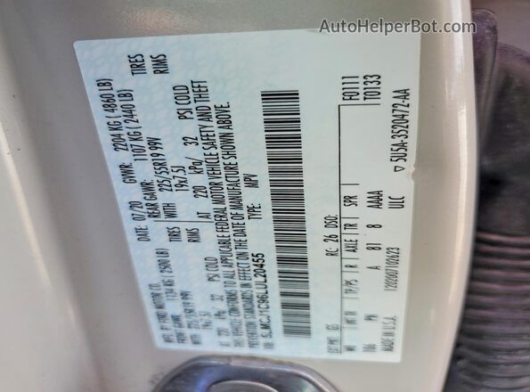5LMCJ1C96LUL20455 2020 LINCOLN CORSAIR Gray VIN კოდის სტიკერის ხედი