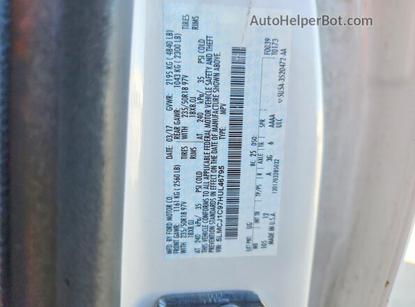 5LMCJ1C97HUL46795 2017 LINCOLN MKC Белый Вид наклейки с VIN-кодом