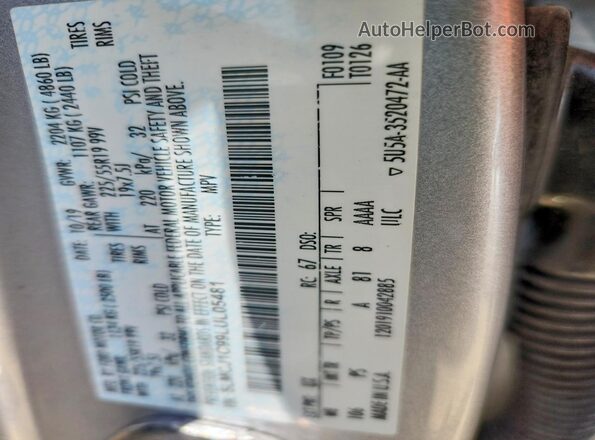 5LMCJ1C99LUL05481 2020 LINCOLN CORSAIR Silver VIN კოდის სტიკერის ხედი