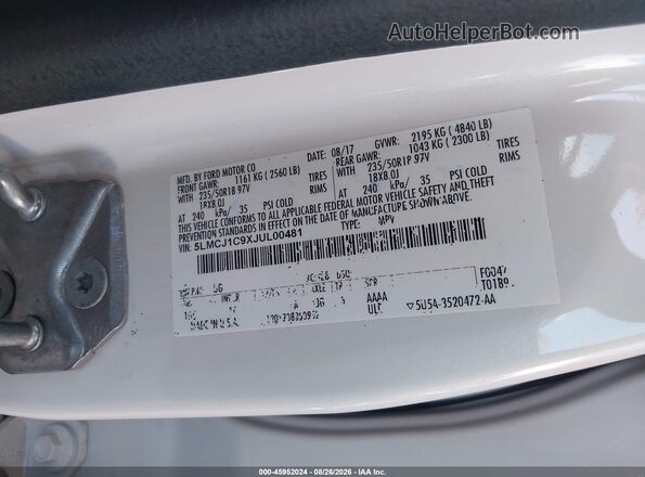 5LMCJ1C9XJUL00481 2018 LINCOLN MKC White ძრავის განყოფილების ხედი