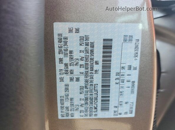5LMCJ1C9XLUL07773 2020 LINCOLN CORSAIR Brown Widok naklejki z numerem VIN
