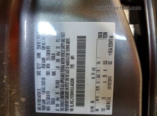 5LMCJ1D90HUL40268 2017 LINCOLN MKC Gold Vista de la etiqueta del VIN