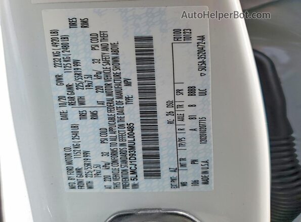 5LMCJ1D93MUL00485 2021 LINCOLN CORSAIR White Շարժիչի բաժամունքի տեսք