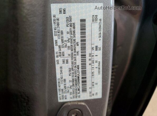 5LMCJ1D99MUL21406 2021 LINCOLN CORSAIR Gray Vista de la etiqueta del VIN