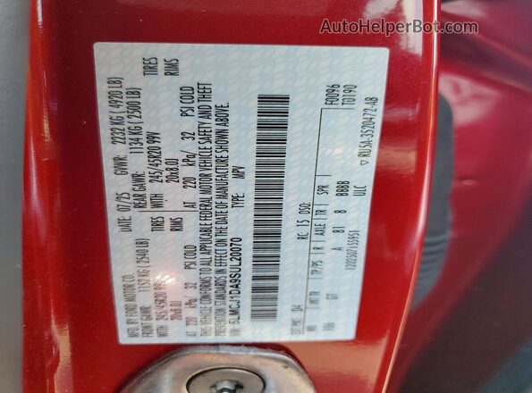 5LMCJ1DA9SUL20070 2025 LINCOLN CORSAIR Red VIN կոդի պիտակի տեսք