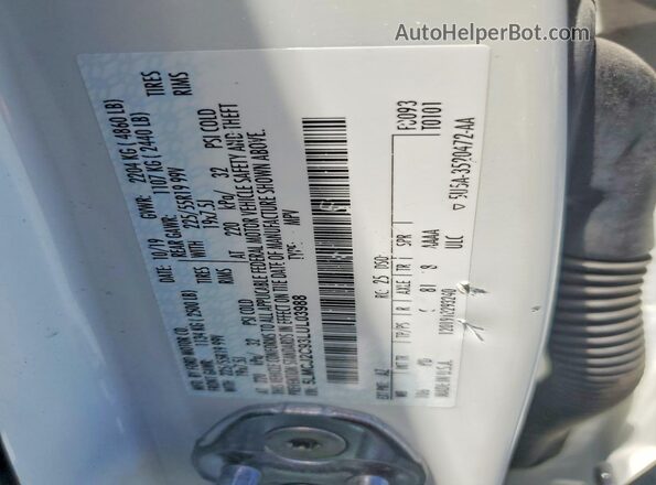 5LMCJ2C93LUL03988 2020 LINCOLN CORSAIR White Widok naklejki z numerem VIN