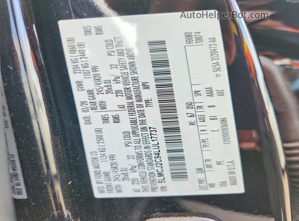 5LMCJ2C94LUL17737 2020 LINCOLN CORSAIR Black Սալոնի 360 աստիճան տեսք