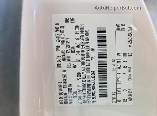 5LMCJ2D92JUL32667 2018 LINCOLN MKC Белый Вид подкапотного пространства
