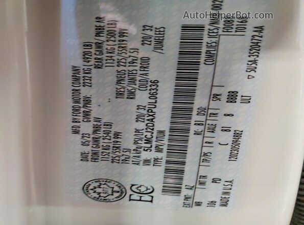 5LMCJ2DAXPUL06336 2023 LINCOLN CORSAIR White Vista de la etiqueta del VIN