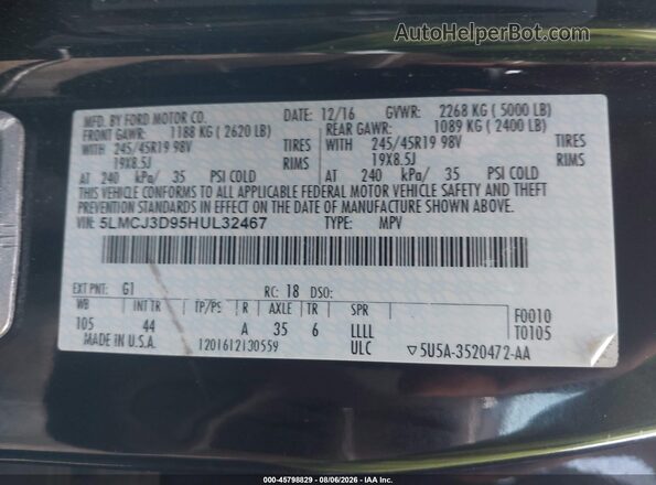 5LMCJ3D95HUL32467 2017 LINCOLN MKC Черный Вид подкапотного пространства