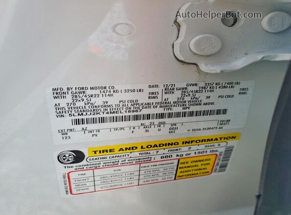 5LMJJ2KT4MEL18967 2021 LINCOLN NAVIGATOR White სალონის 360-გრადუსიანი ხედი