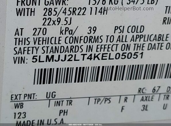 5LMJJ2LT4KEL05051 2019 LINCOLN NAVIGATOR White Widok komory silnika