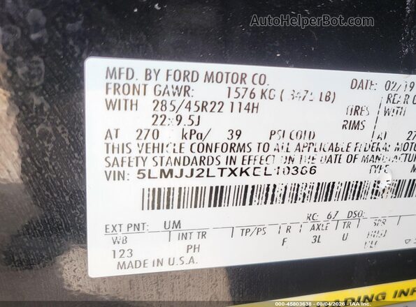 5LMJJ2LTXKEL10366 2019 LINCOLN NAVIGATOR Black Widok komory silnika