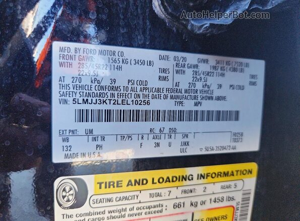 5LMJJ3KT2LEL10256 2020 LINCOLN NAVIGATOR Black Widok naklejki z numerem VIN