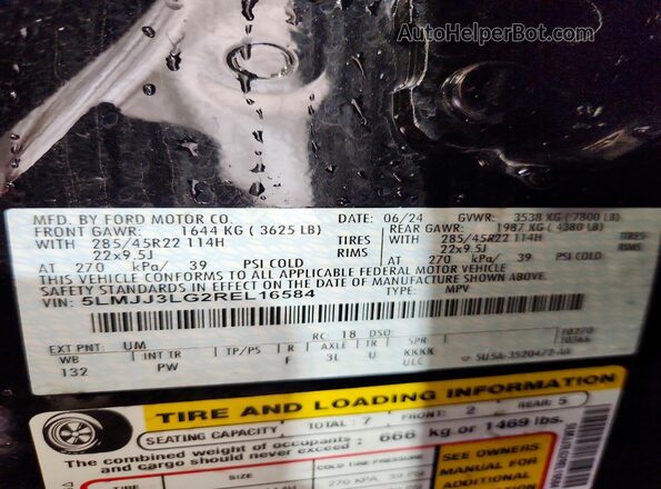 5LMJJ3LG2REL16584 2024 LINCOLN NAVIGATOR Black Widok naklejki z numerem VIN