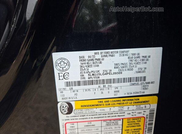 5LMJJ3LG4PEL09309 2023 LINCOLN NAVIGATOR Черный Вид наклейки с VIN-кодом