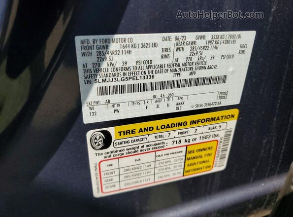 5LMJJ3LG5PEL13336 2023 LINCOLN NAVIGATOR Синий Вид наклейки с VIN-кодом