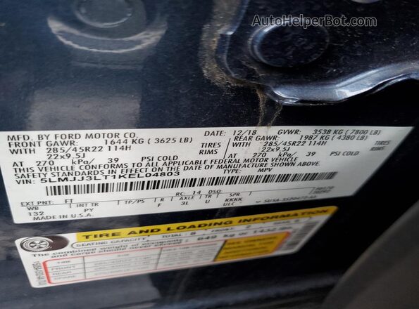 5LMJJ3LT1KEL04803 2019 LINCOLN NAVIGATOR Blue Widok naklejki z numerem VIN