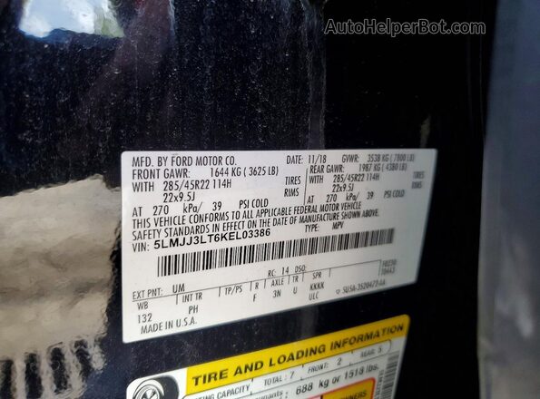 5LMJJ3LT6KEL03386 2019 LINCOLN NAVIGATOR Black VIN კოდის სტიკერის ხედი