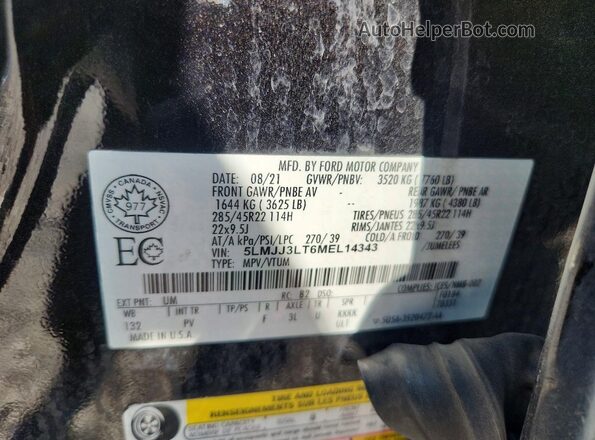 5LMJJ3LT6MEL14343 2021 LINCOLN NAVIGATOR Black Widok naklejki z numerem VIN