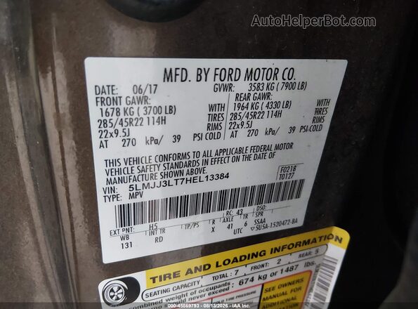 5LMJJ3LT7HEL13384 2017 LINCOLN NAVIGATOR L Brown Engine compartment view