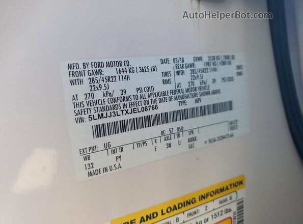 5LMJJ3LTXJEL08766 2018 LINCOLN NAVIGATOR White Панорамний вид салону 360°