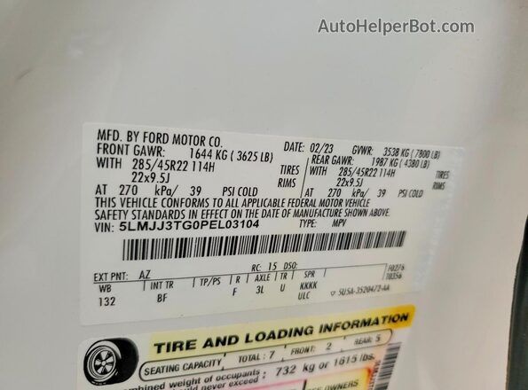 5LMJJ3TG0PEL03104 2023 LINCOLN NAVIGATOR Белый Панорамный вид салона 360°