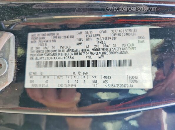 5LMTJ3DHXGUJ10884 2016 LINCOLN MKC Black VIN sticker view
