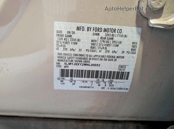 5LMYJ8XY2MNL00053 2021 LINCOLN AVIATOR White Vista interior de 360 grados