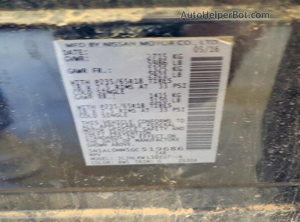 5N1AL0MM5GC519686 2016 INFINITI QX60 Blue Widok naklejki z numerem VIN