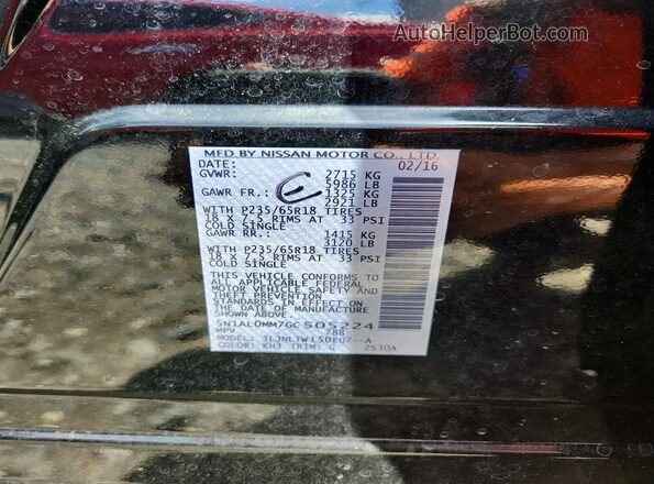 5N1AL0MM7GC505224 2016 INFINITI QX60 Black VIN կոդի պիտակի տեսք