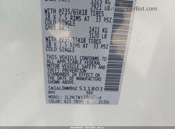 5N1AL0MM9GC511803 2016 INFINITI QX60 Silver Вид підкапотного простору