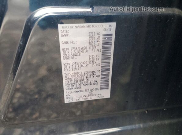 5N1AL0MM9GC524938 2016 INFINITI QX60 Blue VIN կոդի պիտակի տեսք