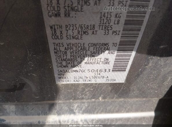 5N1AL0MN7GC504633 2016 INFINITI QX60 Gray Vista del compartimento del motor