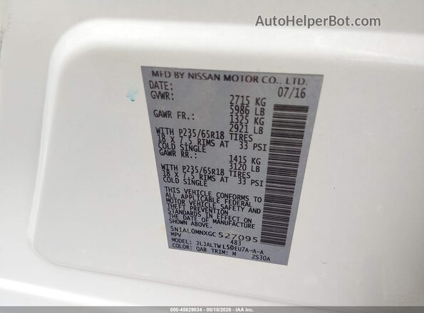 5N1AL0MNXGC527095 2016 INFINITI QX60 White Շարժիչի բաժամունքի տեսք