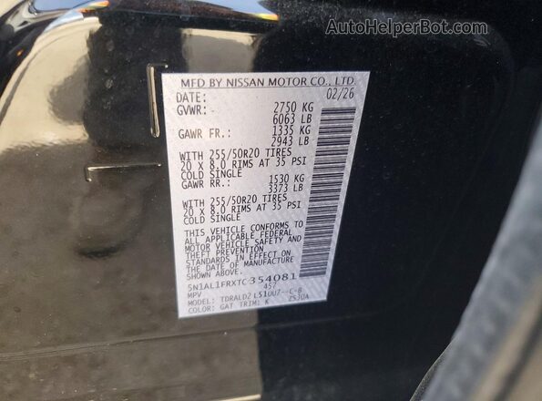 5N1AL1FRXTC354081 2026 INFINITI QX60 Black Widok naklejki z numerem VIN