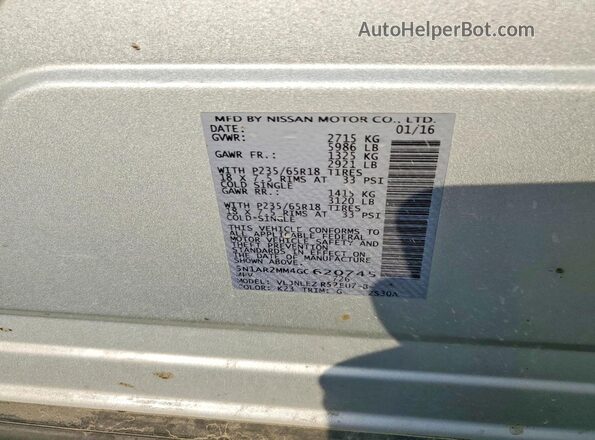 5N1AR2MM4GC620745 2016 NISSAN PATHFINDER Silver VIN sticker view
