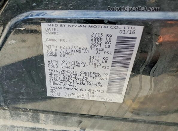 5N1AR2MM7GC616592 2016 NISSAN PATHFINDER Black Панорамний вид салону 360°