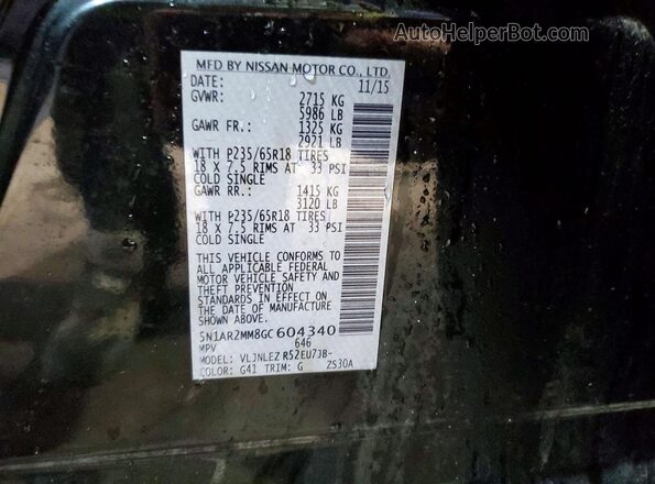 5N1AR2MM8GC604340 2016 NISSAN PATHFINDER Black Widok naklejki z numerem VIN