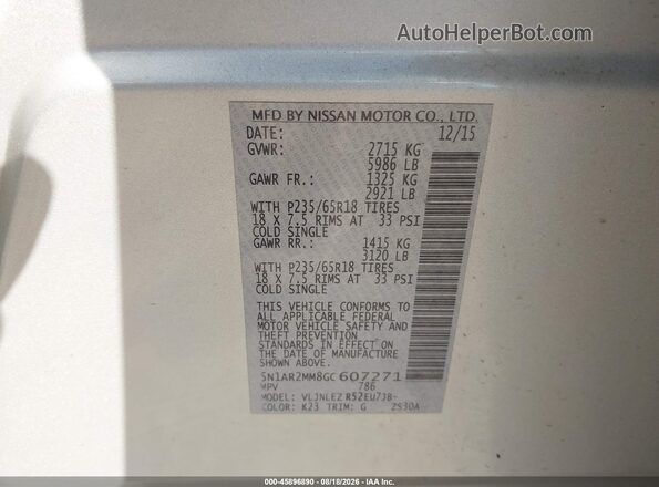 5N1AR2MM8GC607271 2016 NISSAN PATHFINDER Silver Widok komory silnika