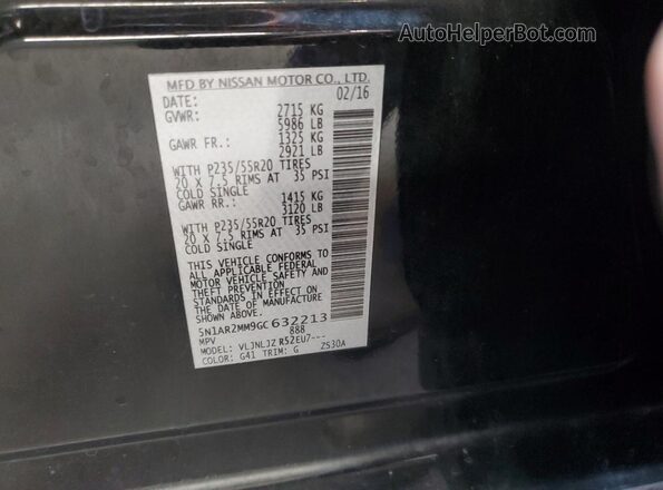 5N1AR2MM9GC632213 2016 NISSAN PATHFINDER Black Панорамний вид салону 360°