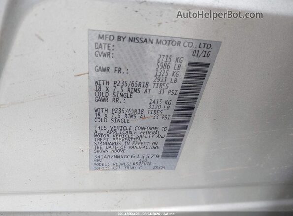 5N1AR2MMXGC615579 2016 NISSAN PATHFINDER Silver Вид підкапотного простору