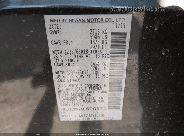 5N1AR2MN2GC600521 2016 NISSAN PATHFINDER Gray Engine compartment view