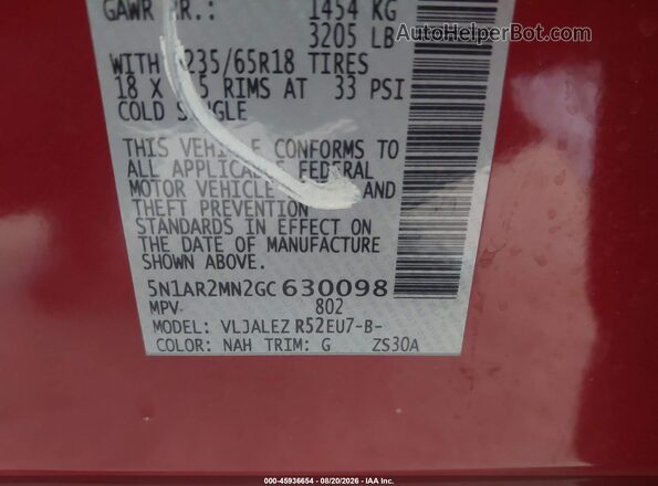 5N1AR2MN2GC630098 2016 NISSAN PATHFINDER Red Շարժիչի բաժամունքի տեսք
