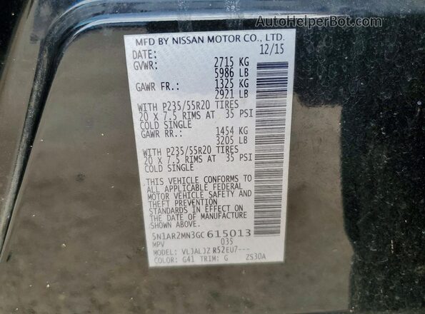 5N1AR2MN3GC615013 2016 NISSAN PATHFINDER Black VIN կոդի պիտակի տեսք