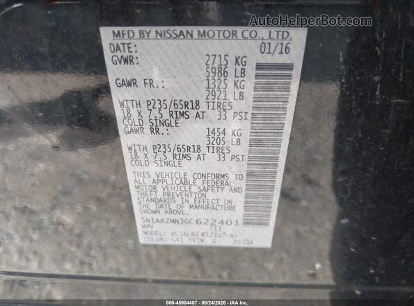 5N1AR2MN3GC622401 2016 NISSAN PATHFINDER Black Շարժիչի բաժամունքի տեսք